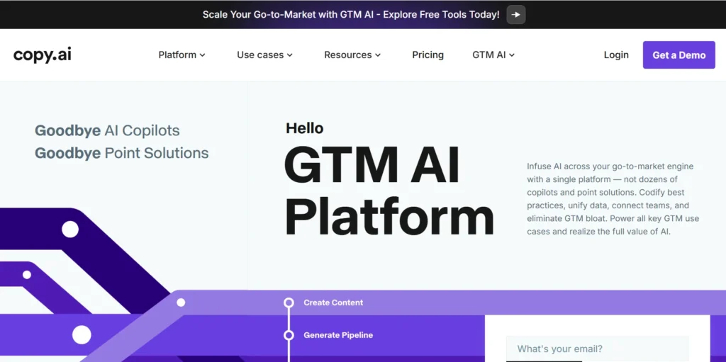 Copy.ai dashboard showing AI writing tools for productivity