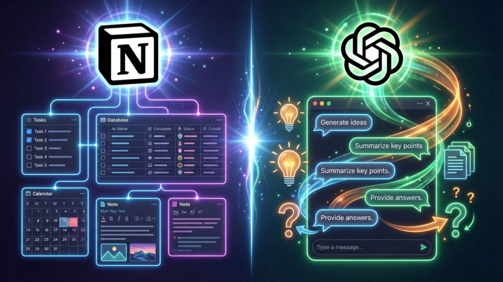 Notion AI vs ChatGPT comparison best productivity tool 2025