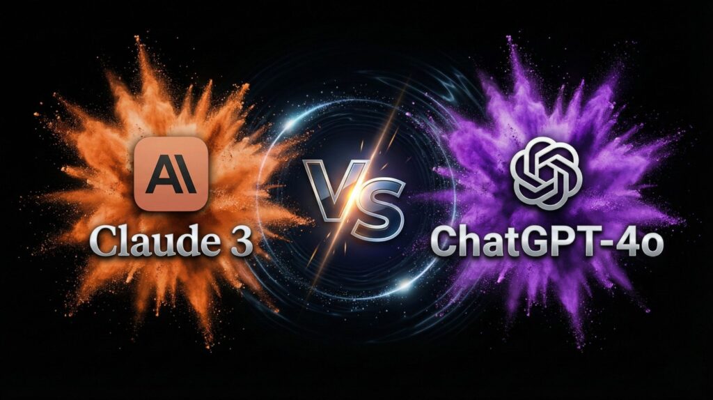 Visual comparison between Claude 3 and ChatGPT-4o AI assistants in 2025, showing differences in features, pricing, and capabilities.