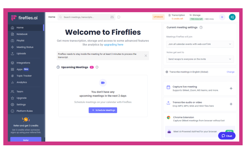 fireflies.ai dashboard