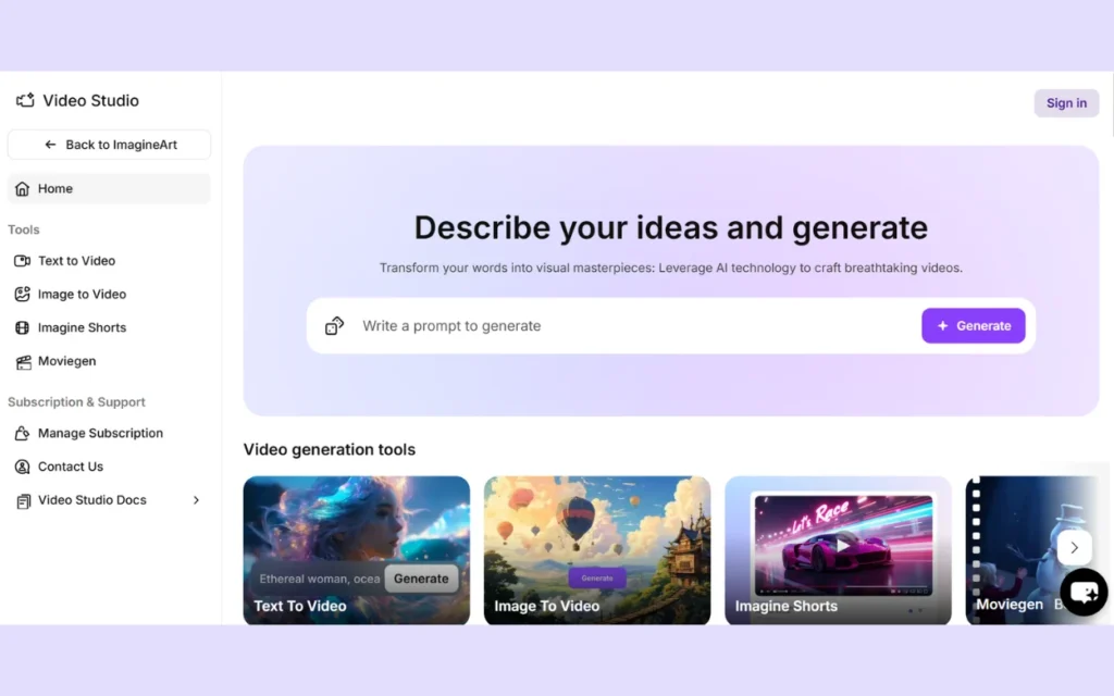 Screenshot of the Runway ML homepage showcasing AI-powered creative tools and Gen-2 text-to-video features