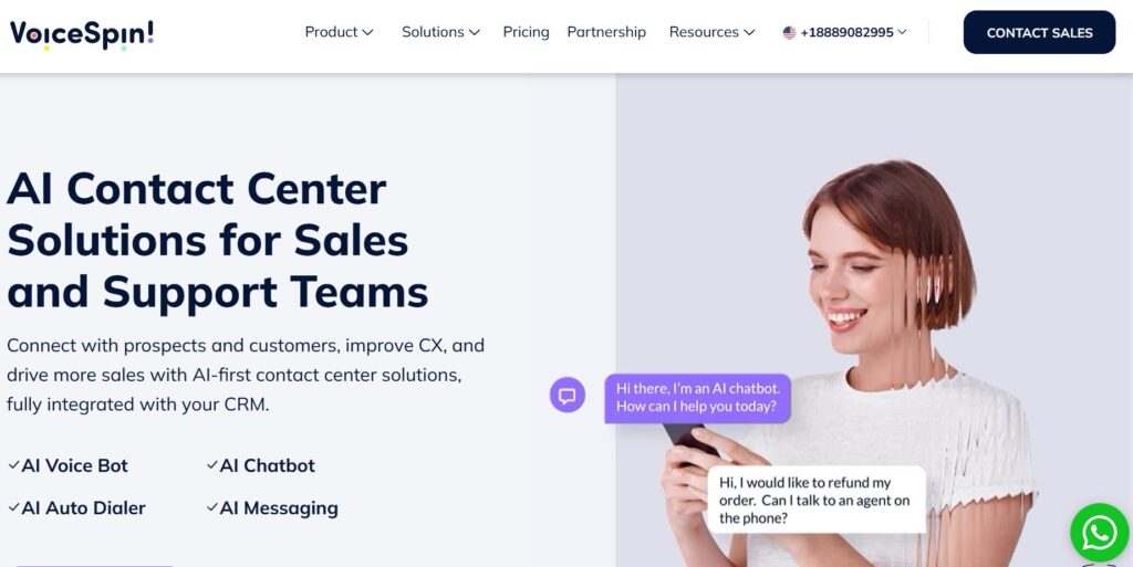 VoiceSpin AI homepage interface – smart call automation and sales productivity tool