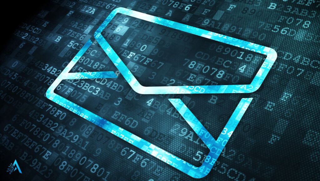 Glowing email icon over encrypted data background, representing AI apps using pre-checked consent and data collection tricks