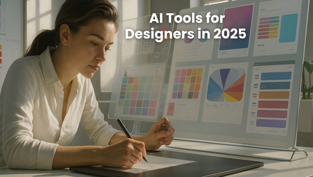 A designer using futuristic AI-powered tools in a digital workspace for creative design projects.