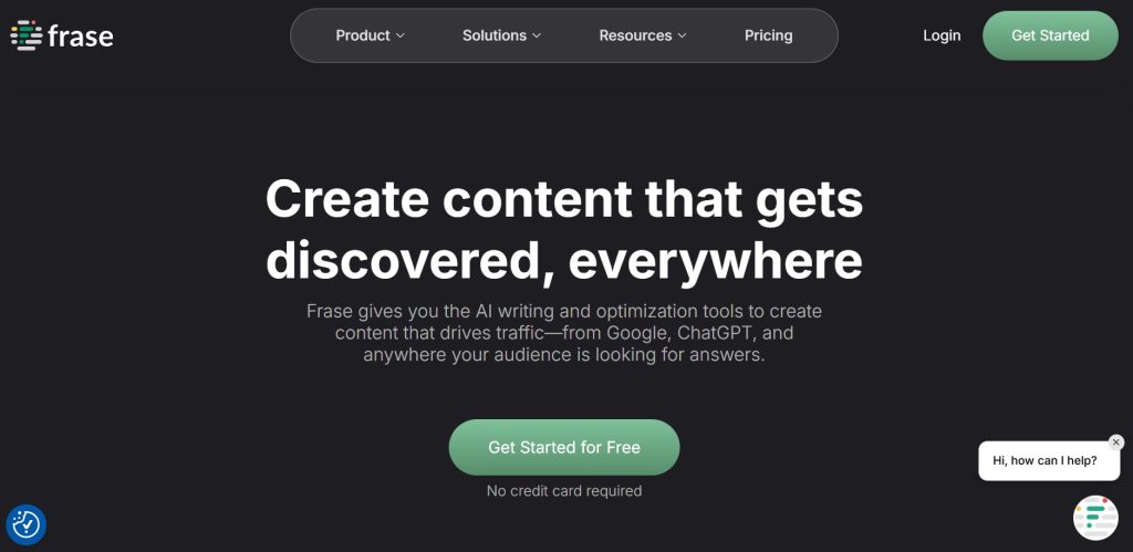 Frase homepage user interface showing AI-powered content brief and SEO tools – Frase vs Scalenut comparison