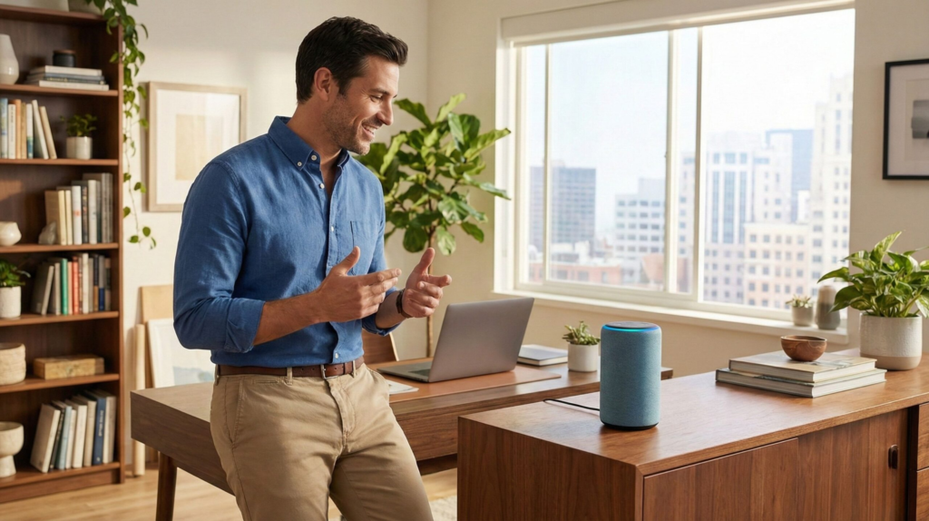 Illustration showing how voice assistants like Alexa and Siri understand human speech using AI