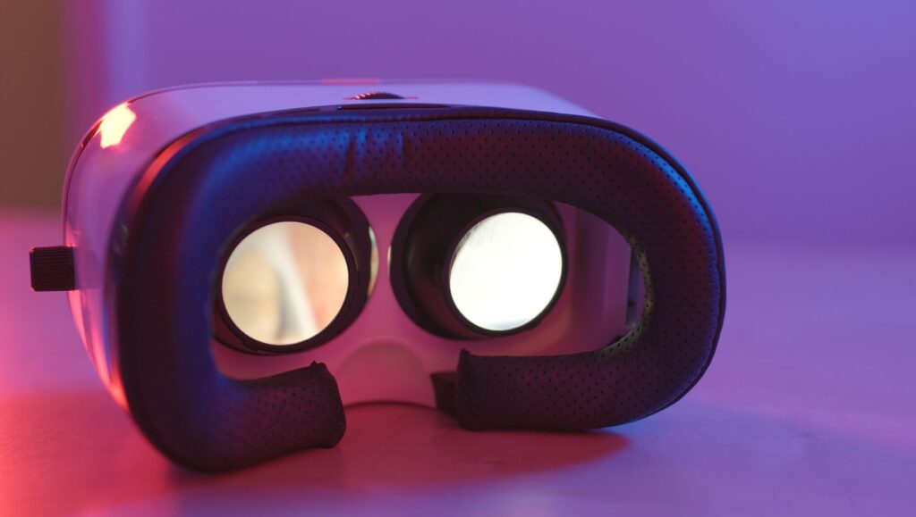 Virtual reality headset resting on a table, representing the Meta Quest 3 vs Apple Vision Pro comparison in mixed reality gear