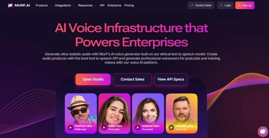 Screenshot of Murf.ai voiceover editor with script input, voice selection, and audio timeline – June 2025