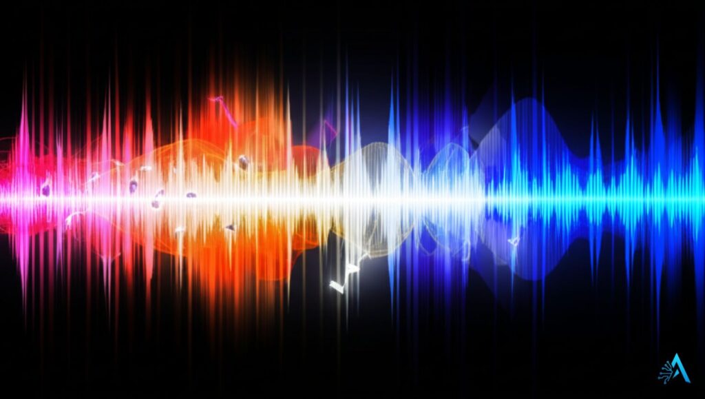 Visual representation of a music wave generated to create music with AI in 2025 Let me know if you want a version with color description, animation style, or for a specific tool interface.