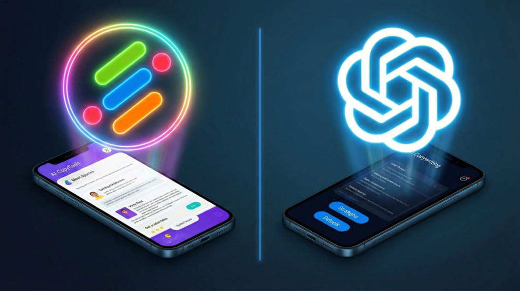 Neuroflash vs ChatGPT AI copywriter comparison showing both interfaces