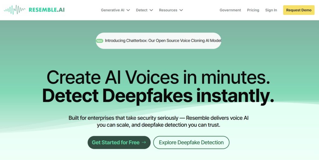 Screenshot of Resemble.ai voice cloning dashboard showing real-time voice generation and emotional tone control – June 2025