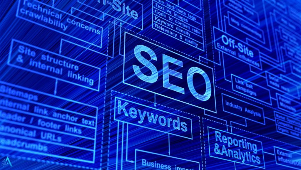Digital SEO strategy illustration showing keywords, backlinks, and optimization structure – Frase vs Scalenut SEO tools