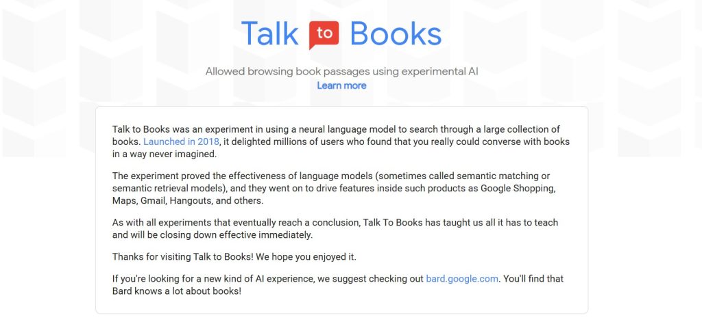 Talk to Books Google AI interface – explore book excerpts using AI without login
