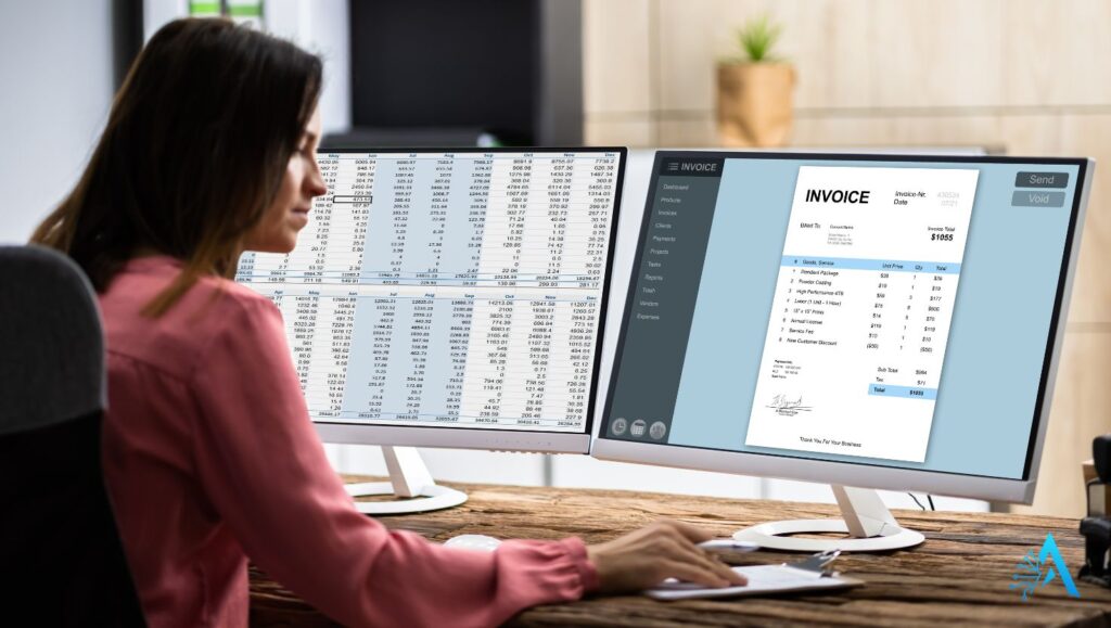 Person reviewing an invoice using AI tools like ChatGPT vs Gemini for business automation and productivity