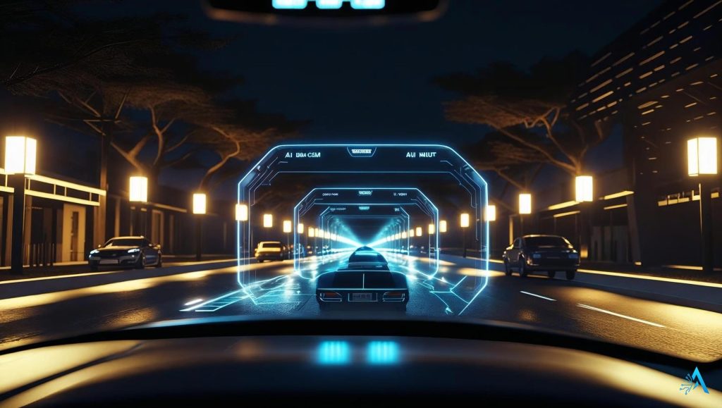 AI dash cam 2025 detecting cars and pedestrians at night