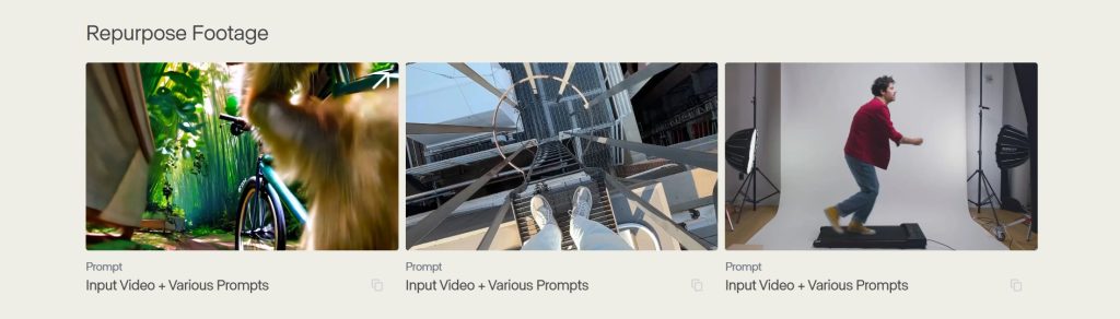 AI video generator repurposing input footage into various creative outputs using prompts with Pika Labs and Runway ML in 2025