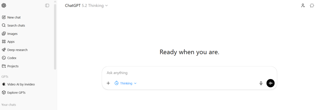 ChatGPT interface example with prompt box and chat history