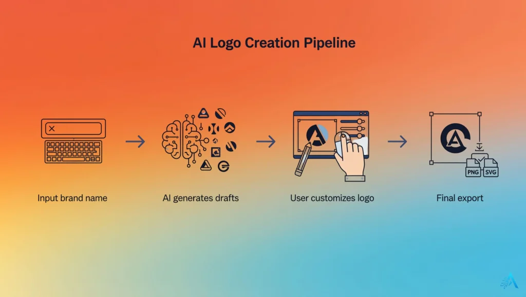 Step-by-step process to create a logo with AI – infographic illustration