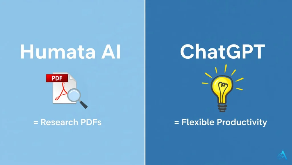 Humata AI vs ChatGPT quick comparison infographic for PDF reading
