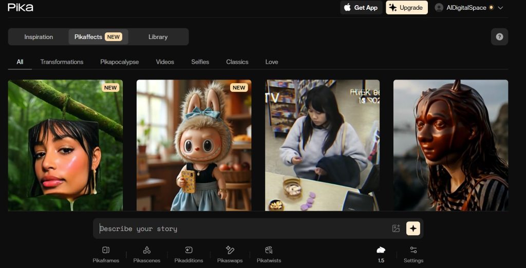 Pika Labs AI video generator interface showing prompt-based video creation in 2025
