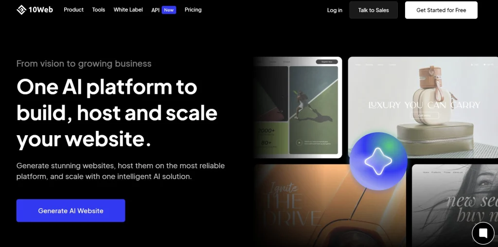 10Web AI Website Builder homepage – automate WordPress site creation with AI