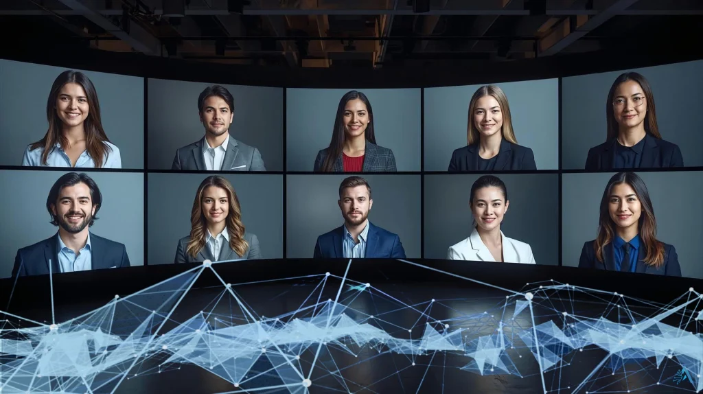 Collage of diverse professional AI headshots for LinkedIn, showing multiple faces with consistent style and realistic quality.