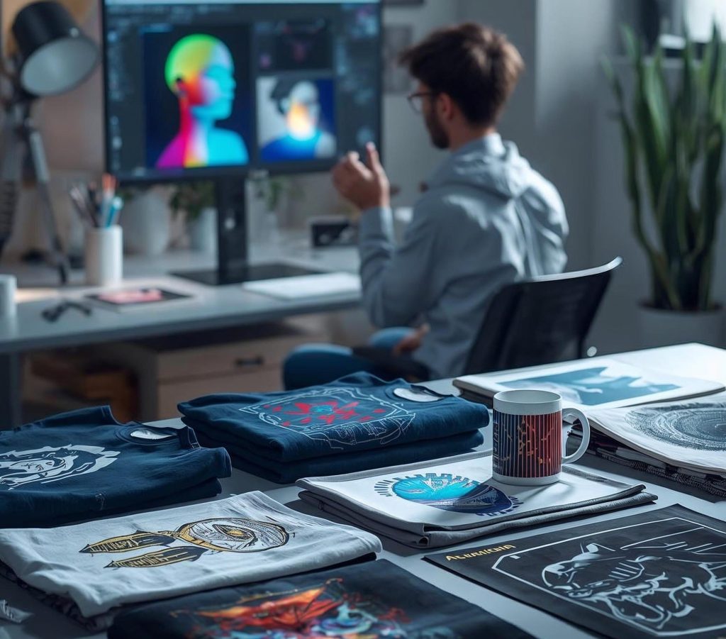 AI side hustles – artist creating AI-generated art and selling via print-on-demand store