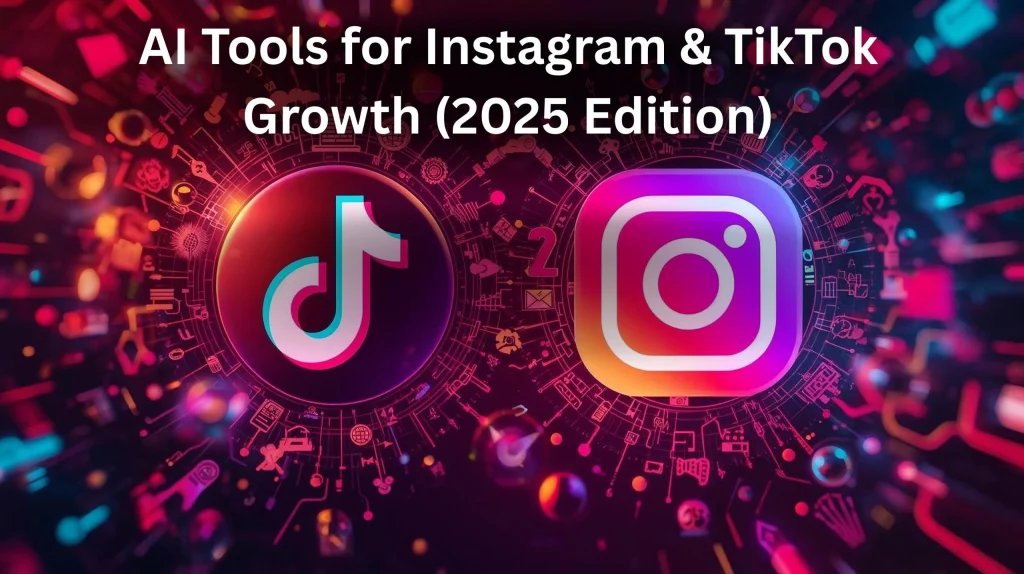 AI tools for Instagram and TikTok 2025 – smartphone with social media logos and AI icons
