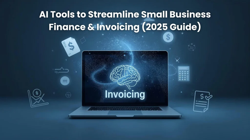 AI tools for small business finance and invoicing dashboard illustration 2025