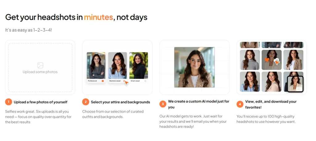 Screenshot of Aragon AI platform creating professional AI headshots for LinkedIn with multiple outfits and background choices.