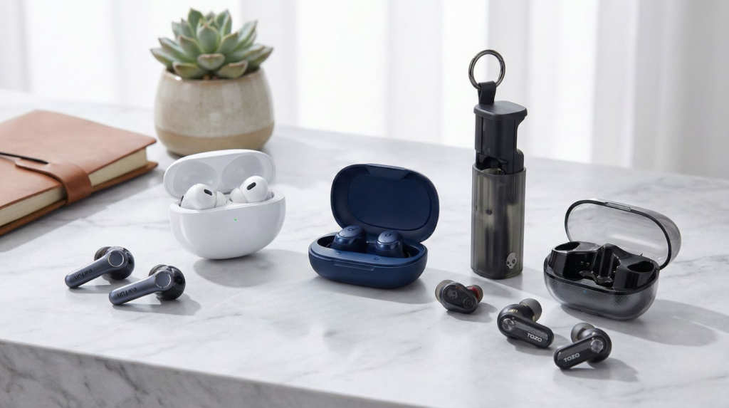 Comparison of the best AI earbuds under $150 including Soundcore, Skullcandy and TOZO models