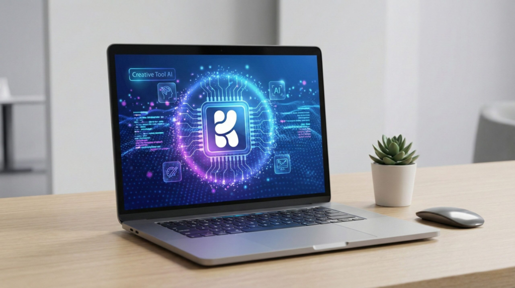 Close-up of computer screen showing AI creative interface concept for Krea AI review