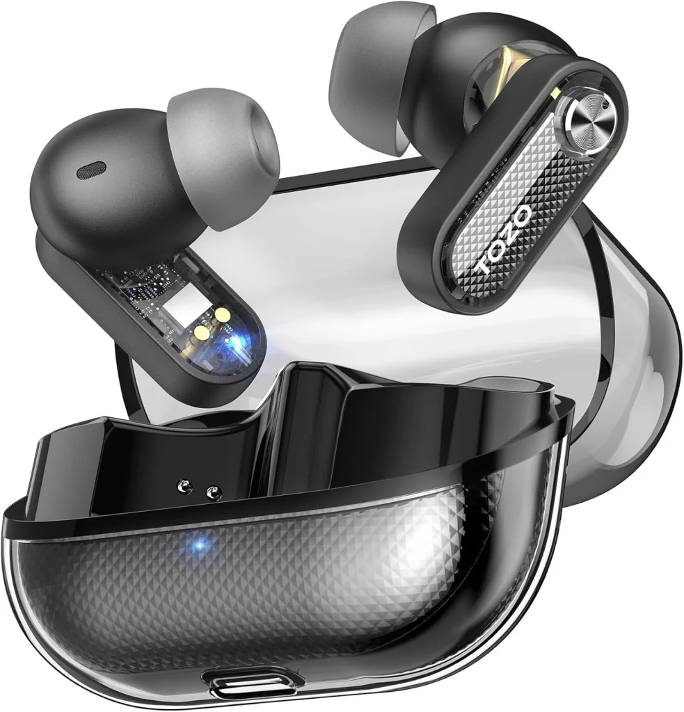 TOZO Crystal Pods – best AI earbuds under $150 with hybrid ANC and transparent design