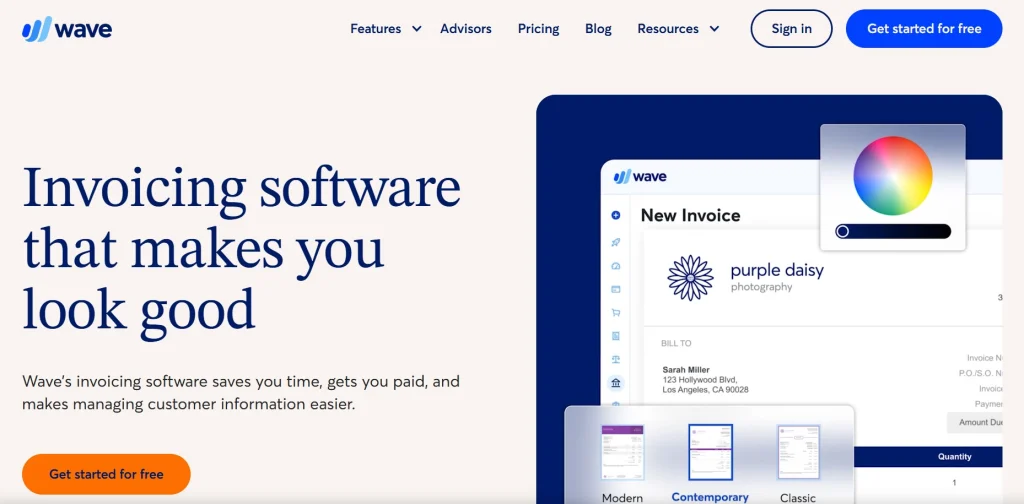 Wave free accounting software screenshot with AI expense categorization for small businesses