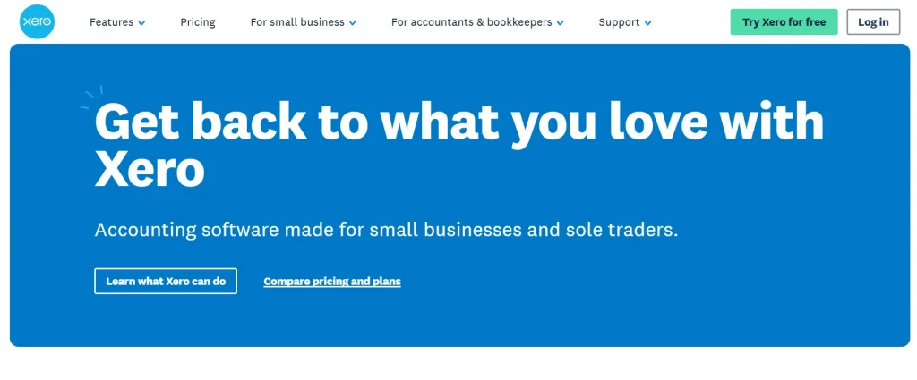 Xero platform showing AI-driven cash flow forecasting and multi-currency support for SMB finance