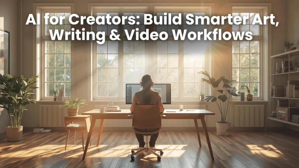 AI for creators working with art, writing, and video tools in a bright natural workspace 2025