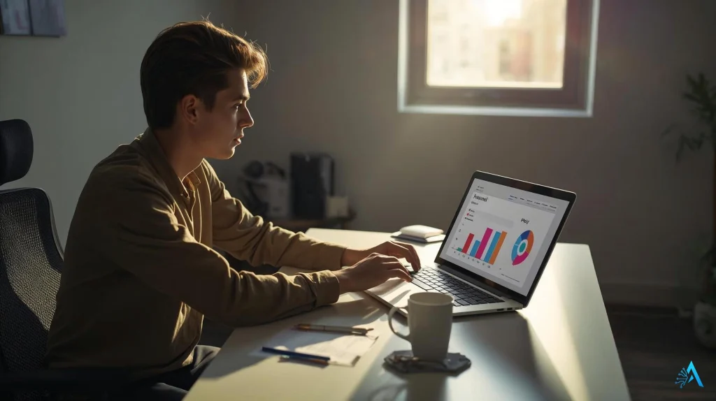 Young entrepreneur following a 7-day AI launch plan to make first online dollars