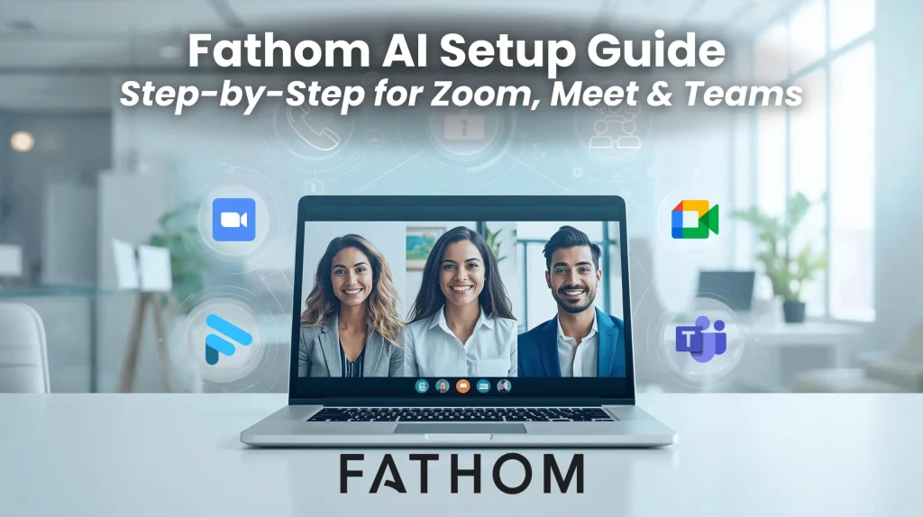 Collaborative meeting scene with Fathom AI automating note-taking for Zoom and Teams calls