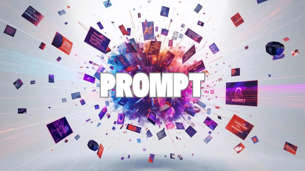 abstract visual of broken prompts and glitch effects symbolizing Midjourney prompts failing