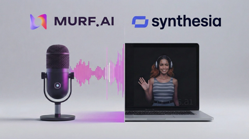Murf vs Synthesia AI voice video tool 2026