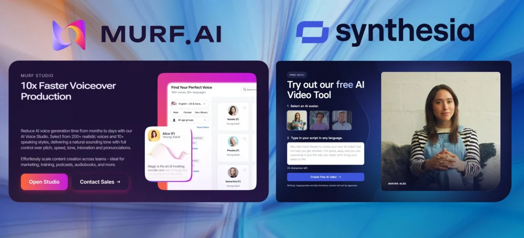 Murf vs Synthesia comparison – AI voice and video tool features table