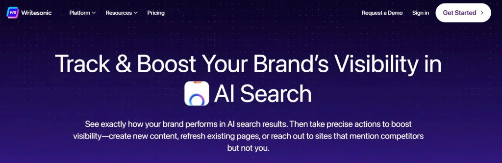 Writesonic review 2025 homepage screenshot showing AI writing dashboard