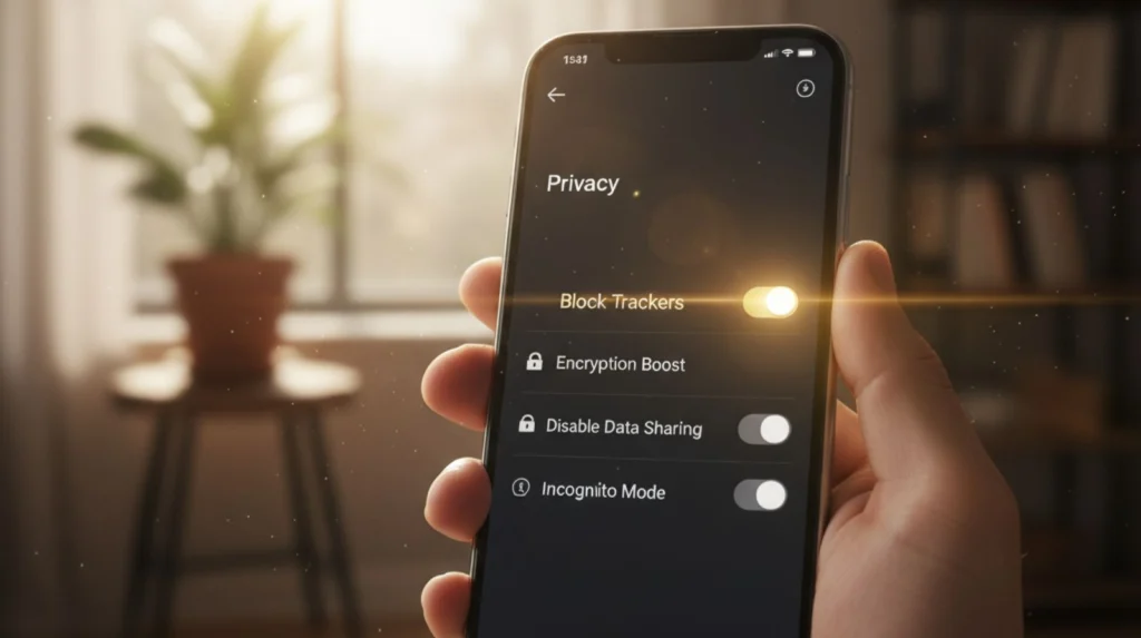 A user adjusting permissions to limit AI behavior tracking on a clean digital privacy dashboard.