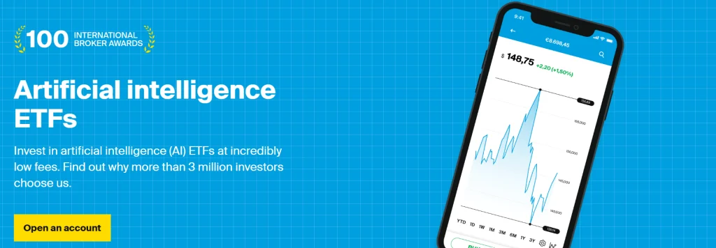 AI ETFs 2025 artificial intelligence investment platform showing trading app and stock growth chart