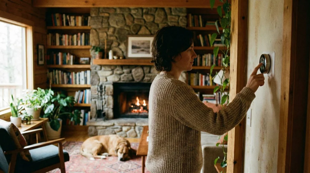Person adjusting a smart thermostat at home to save energy with the best AI smart thermostats 2025
