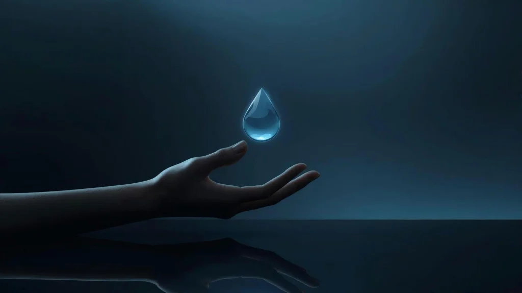 Conceptual visual of a human hand interacting with AI watermarks representing ethical balance.