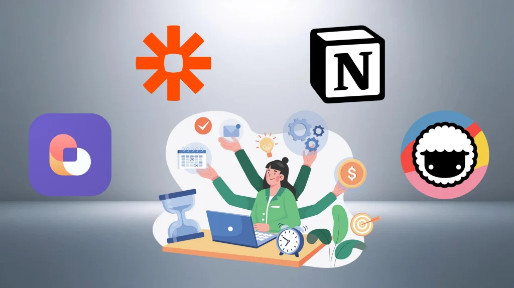 Clean realistic background with space for five AI workflow bot logos in a horizontal layout