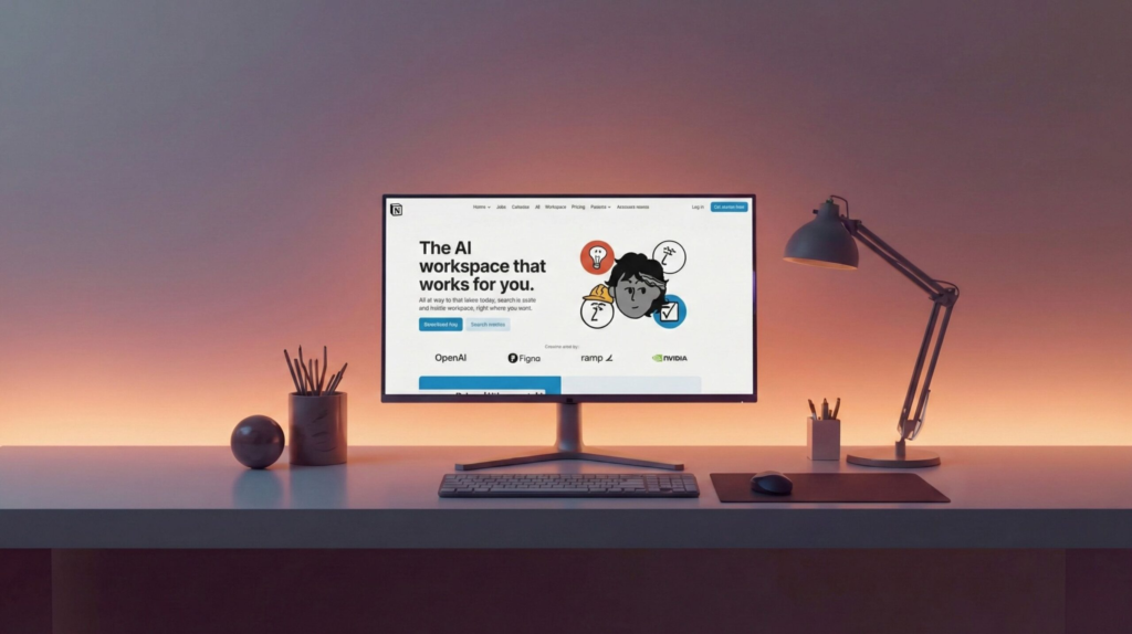 Notion AI features 2025 illustrated creative workspace