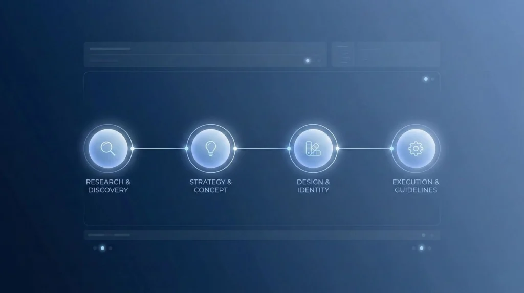 Looka AI review visual showing a step-by-step branding workflow with a clean digital interface