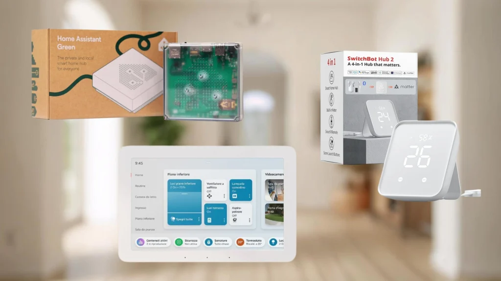 Comparison of top smart home hub 2025 options including Home Assistant Green, SwitchBot Hub 2, and Amazon Echo Hub